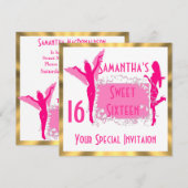 ピンクのガーリーsweet sixteenパーティー 招待状 (正面/裏面)
