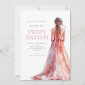 ピンクのガールズガウン甘い16誕生日パーティー 招待状 (正面)