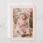 ピンクのガールズファーストラデオ 写真 1歳の誕生日 招待状 (裏面)