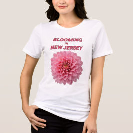 ピンクのキク 白い花柄 レディース トライブレンドTシャツ