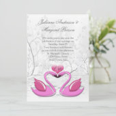 ピンクのキスするスワンの結婚式招待状 招待状 (スタンド正面)