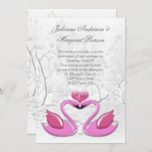ピンクのキスするスワンの結婚式招待状 招待状 (正面/裏面)