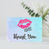 ピンクのキッシー唇とxoxo!サンキュー サンキューカード (スタンド正面)