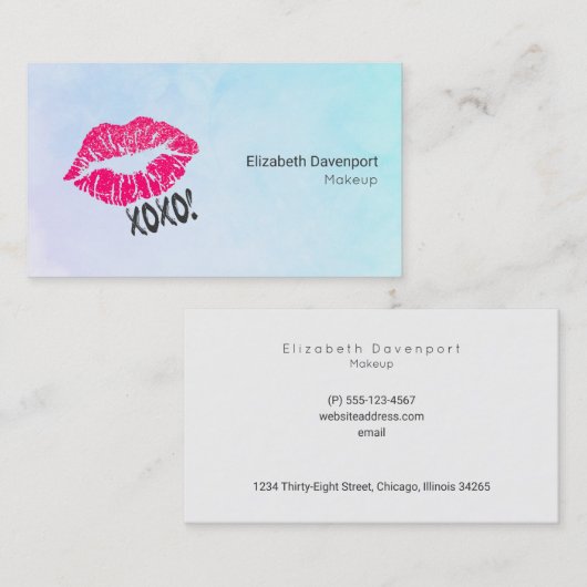 ピンクのキッシー唇xoxo!ターコイズカラープロフェッショナル 名刺 (正面/裏面)