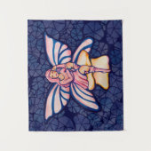 ピンクのキノコ妖精の水の色のアート妖精 タペストリー (正面)