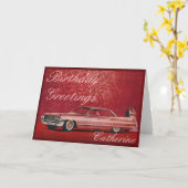 ピンクのキャデラックのバースデー・カード カード (黄色い花)