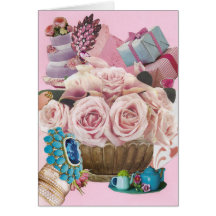 ピンクのキャベツ付きグリーティングカードバラ