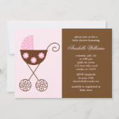 ピンクのキャリッジガールベビーシャワー 招待状 (正面)