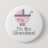 ピンクのキャリッジベビーのシャワーの祖母 缶バッジ (正面)