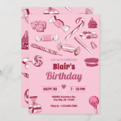 ピンクのキャンディは甘い 招待状 (正面/裏面)