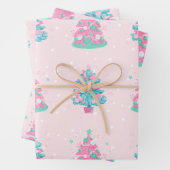 ピンクのキャンディランドのクリスマスツリーパターン ラッピングペーパーシート (インサイチュ)