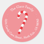 ピンクのキャンディーケーン ホリデー封筒シール ラウンドシール (正面)