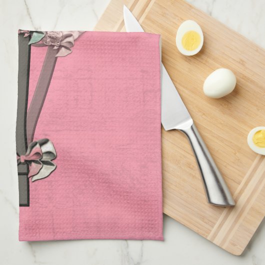 ピンクのキャンデーの棒つきキャンデーのスカルとして菓子 キッチンタオル (四つ折り)
