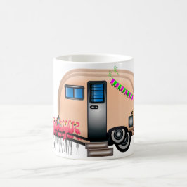 ピンクのキャンピングカーおよびフラミンゴ コーヒーマグカップ