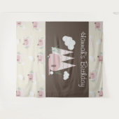 ピンクのキャンピングカーでお誕生日パーティー タペストリー (正面(横))