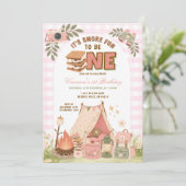 ピンクのキャンプでファーストバースデー S'more Fun 招待状 (スタンド正面)