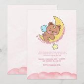 ピンクのキュートなクマ 水彩 赤ちゃんシャワー パーティー 招待状 (正面/裏面)