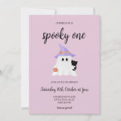ピンクのキュートなハロウィーンのゴースト 1歳の女の子の誕生日パーティー 招待状 (正面)