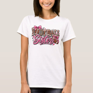 ピンクのキュートなリボンのフットボールシスター Tシャツ