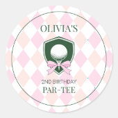 ピンクのキュートな女子ゴルフ2歳の誕生日 ラウンドシール (正面)