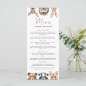 ピンクのキュートな水彩画の森林の動物たち ベビーシャワー メニュー (スタンド正面)