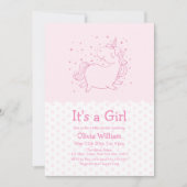 ピンクのキュートな水玉模様のユニコーンの女の子の赤ちゃんシャワー 招待状 (正面)