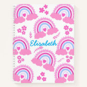 ピンクのキュートな虹の花の女の子の名前カスタマイズ ノートブック (正面)