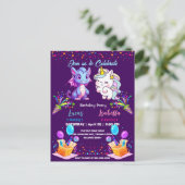 ピンクのキュートな虹色のユニコーン恐竜 2歳の誕生日 ポストカード (スタンド正面)