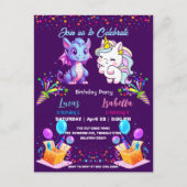 ピンクのキュートな虹色のユニコーン恐竜 2歳の誕生日 ポストカード (正面)