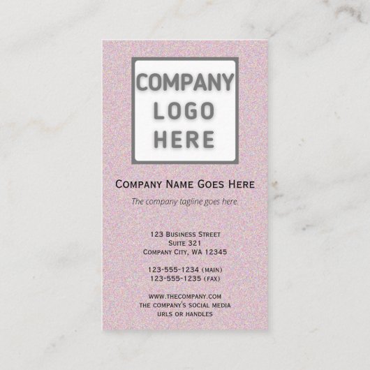 ピンクのキラキラのフォトロゴ両面の縦線 名刺 (裏面)