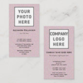 ピンクのキラキラのフォトロゴ両面の縦線 名刺 (正面/裏面)