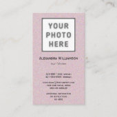 ピンクのキラキラのフォトロゴ両面の縦線 名刺 (正面)