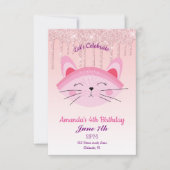 ピンクのキラキラ垂れる子猫の招待状 招待状 (正面)
