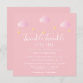 ピンクのキラキラ小さな星の赤ちゃんシャワー 招待状 (正面/裏面)