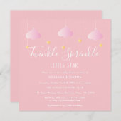 ピンクのキラキラ小さな星の赤ちゃんシャワー 招待状 (正面/裏面)