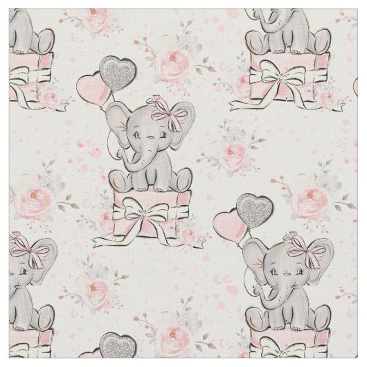 ピンクのキラキラ象 ファブリック (クローズアップ)