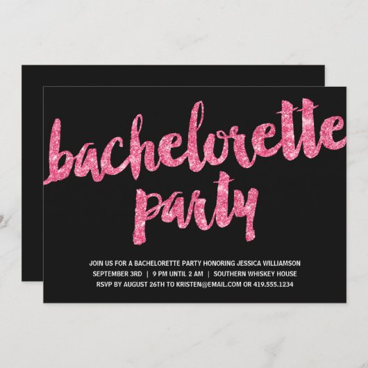 ピンクのキラキラ | グリッタールックバチェロレッテ 招待状 (正面/裏面)