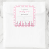 ピンクのキリンが本を持ってくる赤ちゃんシャワーのシール スクエアシール (バッグ)