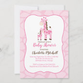 ピンクのキリンちゃんの女の子のベビーシャワー招待状 招待状 (正面)