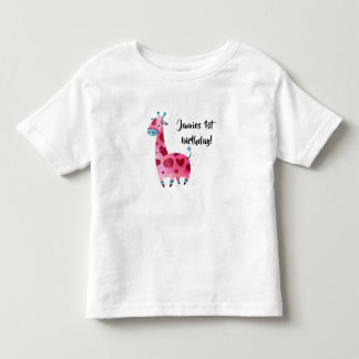 ピンクのキリンのテーマの誕生会の用品類のデザイン トドラーTシャツ
