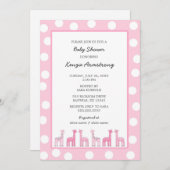 ピンクのキリンのベビーシャワーか誕生会 招待状 (正面/裏面)