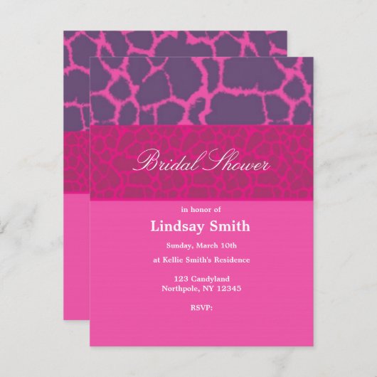 ピンクのキリン柄のブライダルシャワー招待状 招待状 (正面/裏面)