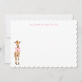 ピンクのキリン 女の子のベビーシャワー ノートカード (正面)