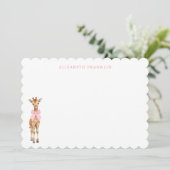 ピンクのキリン 女の子のベビーシャワー ノートカード (スタンド正面)
