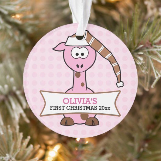 ピンクのキリン 赤ちゃんの初めてのクリスマス オーナメント (ツリー)