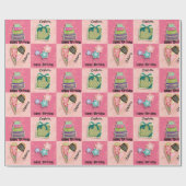 ピンクのキルトモチーフ彼女のための名前の誕生日を追加 ラッピングペーパー (フラット)