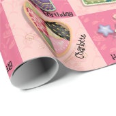 ピンクのキルトモチーフ彼女のための名前の誕生日を追加 ラッピングペーパー (ロールコーナー)