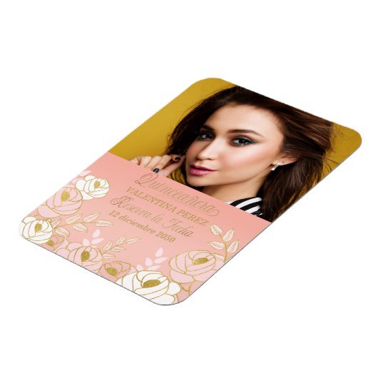 ピンクのキンセアニェラと金ゴールドスペインの日付の保存 マグネット (左側)