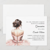 ピンクのキンセアニェラ スペイン語招待状 招待状 (正面/裏面)