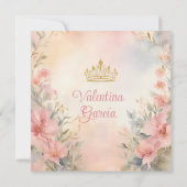 ピンクのキンセアニエラ 15歳 誕生日 花 ゴールド グリッター 招待状 (裏面)